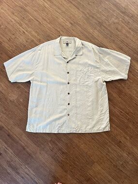 Tommy Bahama 100% Silk Beige Short-Sleeve Button-Down Camp Shirt, Sz XL